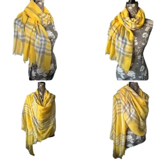 Unknown Brand OS Yellow/Gray/Tan Color Mega Check Soft Woven Wrap/Coverup/Scarf - Picture 13 of 15